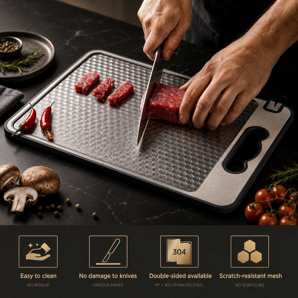Titanium Double-Sided Cutting Board — 6-in-1 Kitchen Essential