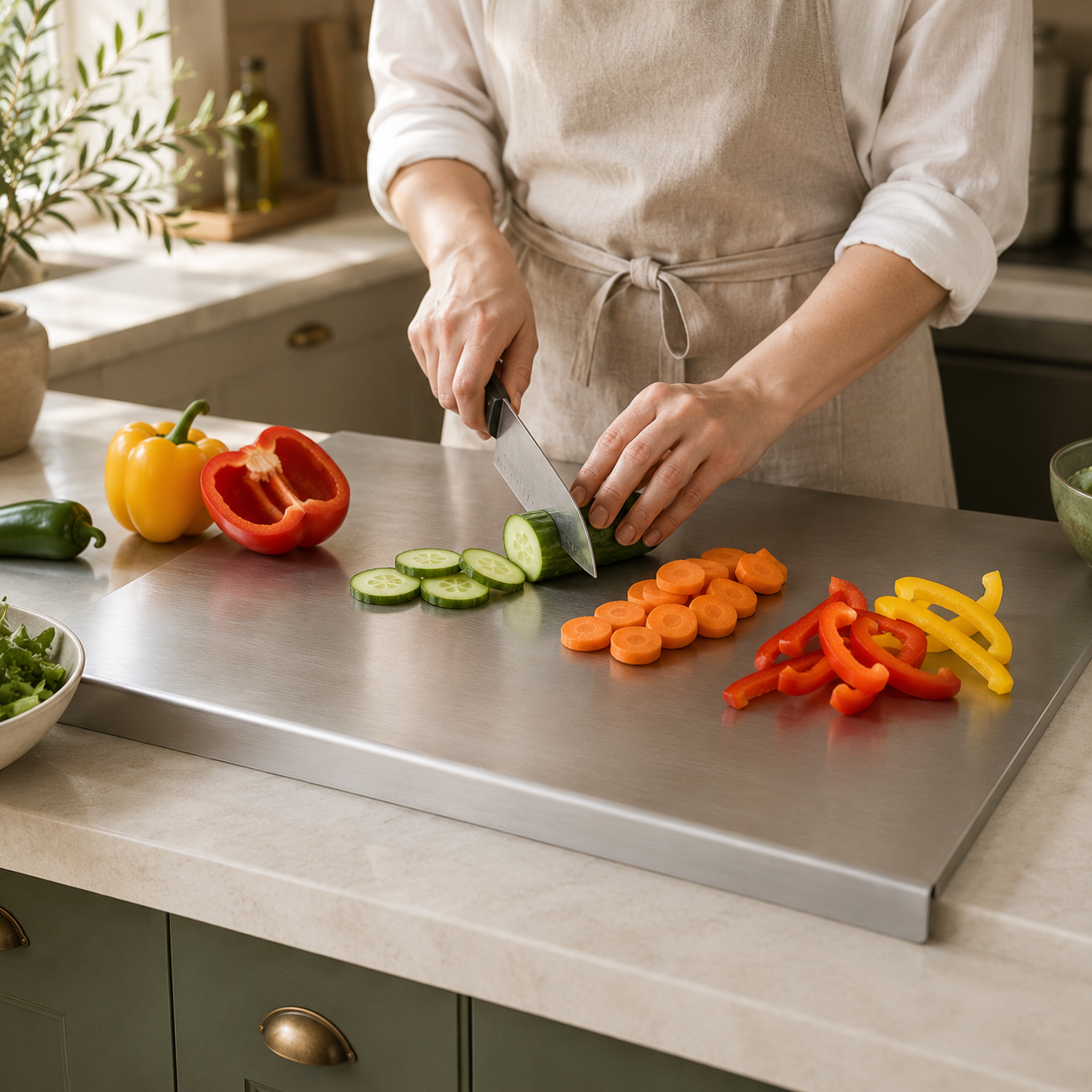 Stainless Steel Cutting Board with Lip
