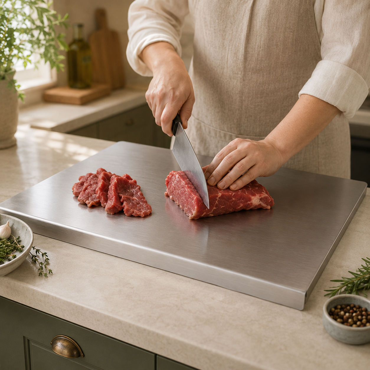 Stainless Steel Cutting Board with Lip