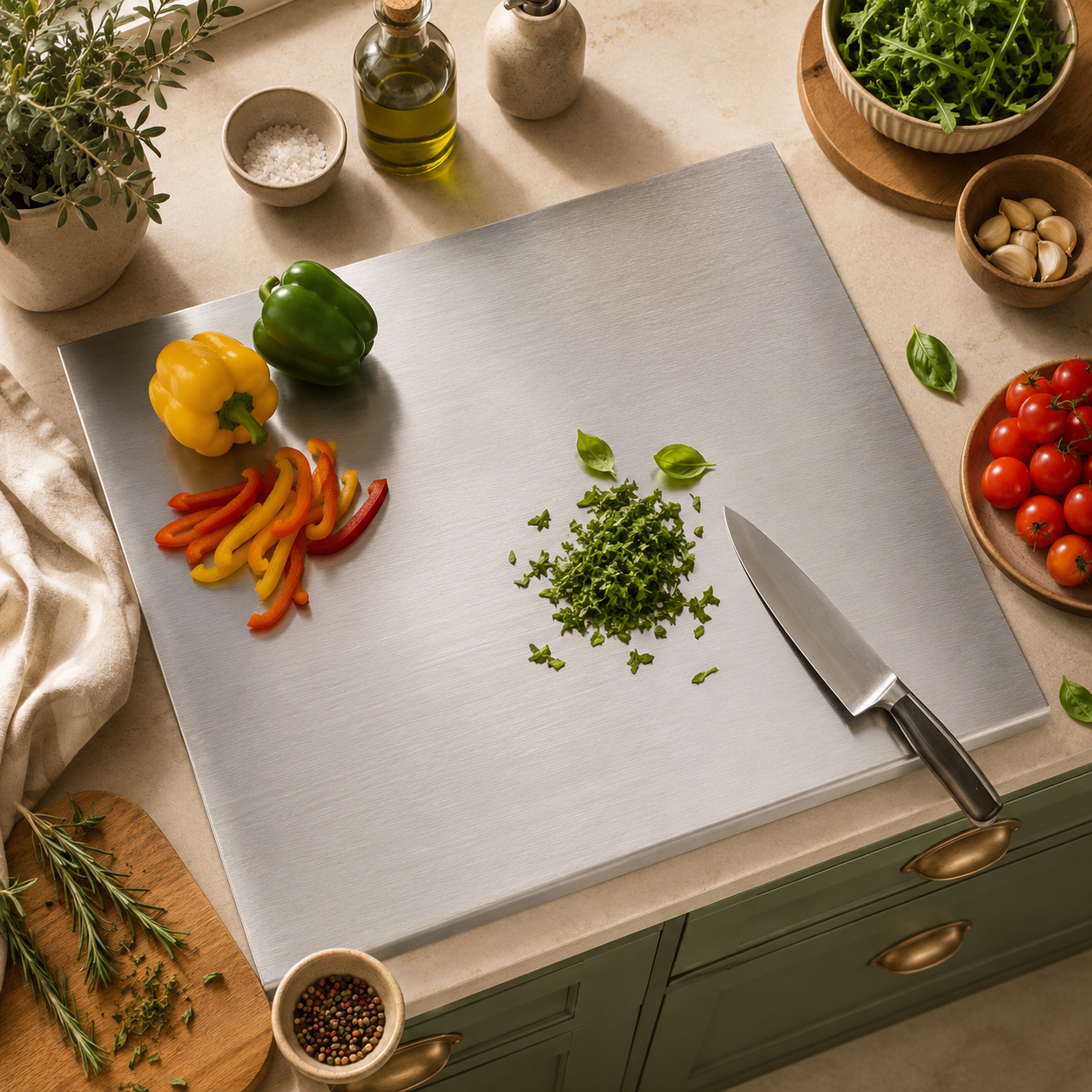 Stainless Steel Cutting Board with Lip